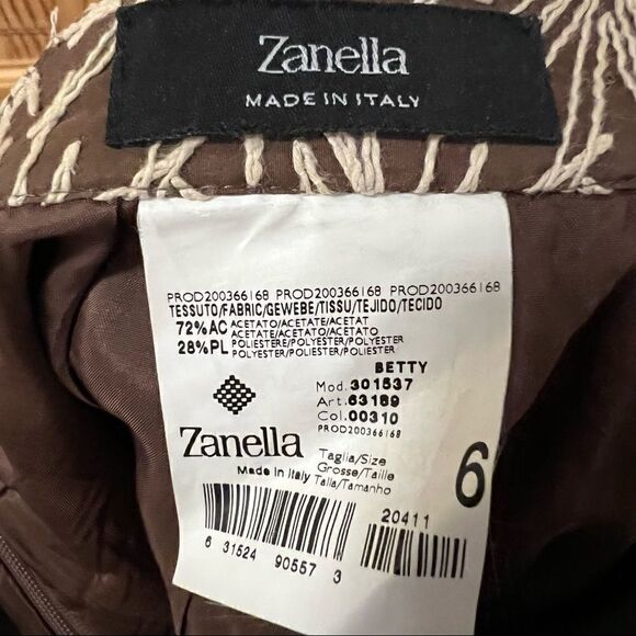 Zanella tan brown white Betty embroidered pattern pencil midi skirt 6 - Picture 7 of 8